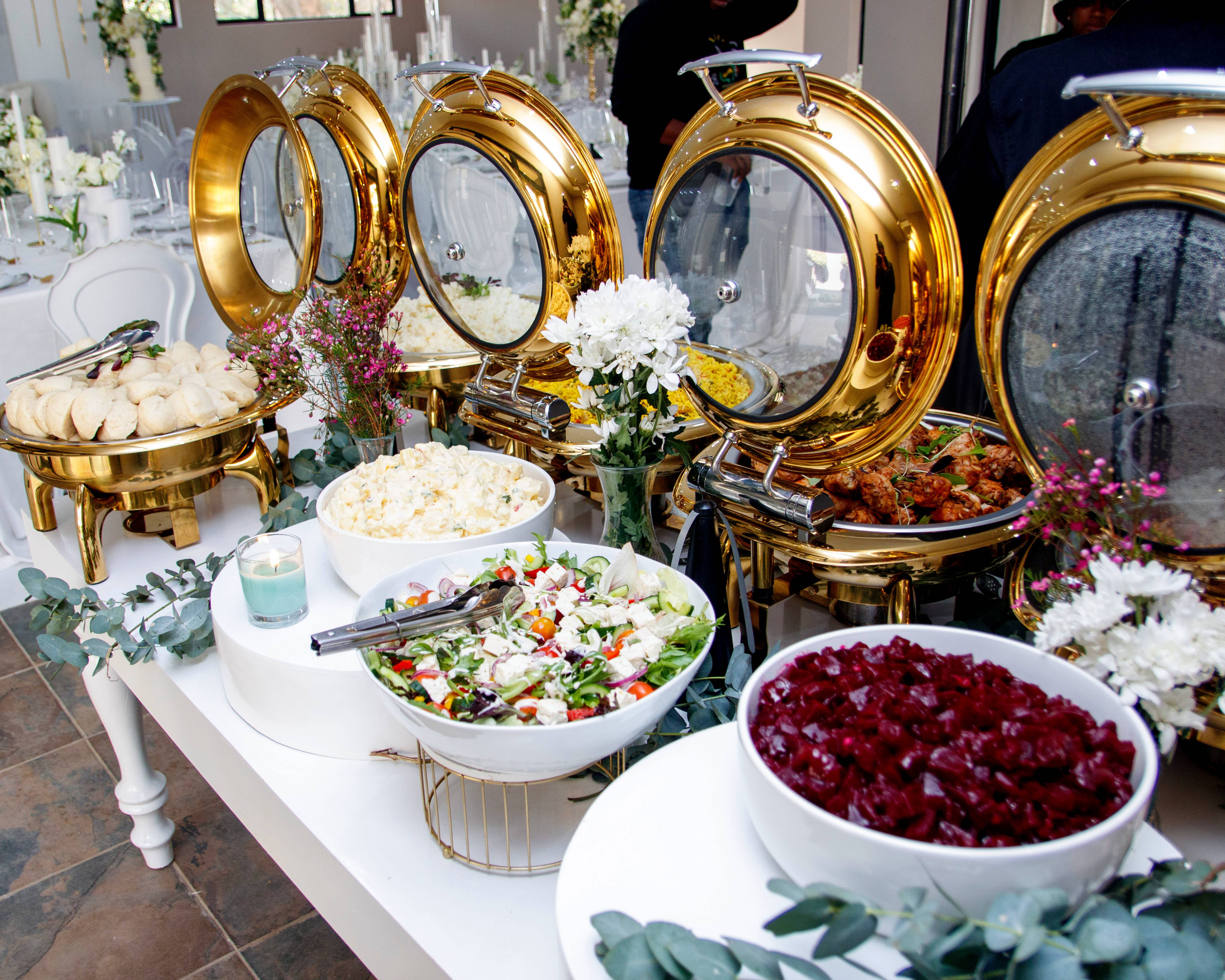 Catering display with elegant chafing dishes
